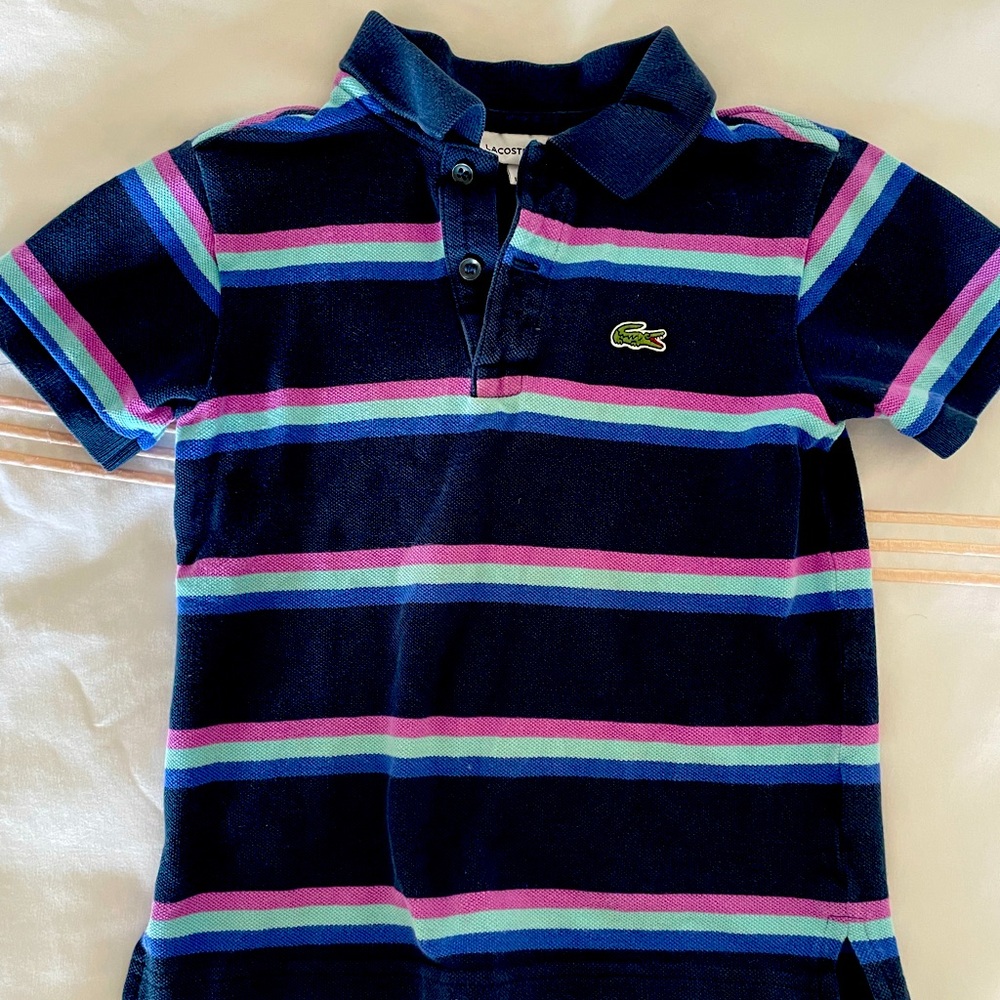 Lacoste boys blue striped polo shirt